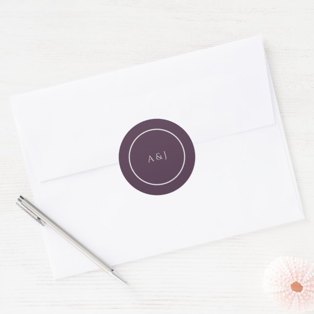 Black and Purple Moody Floral Classic Round Sticker (Envelope)