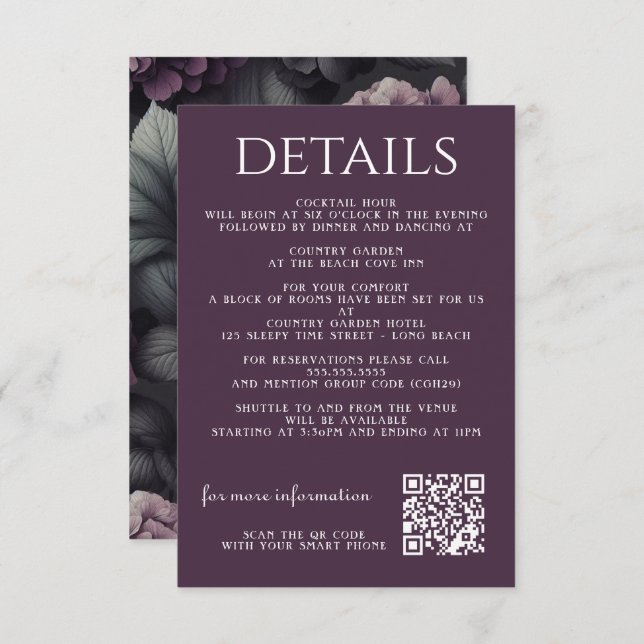 Black and Purple Moody Floral Enclosure Card (Front/Back)