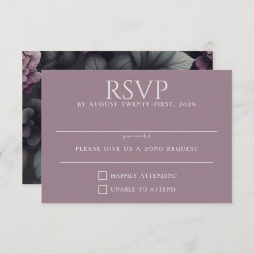Black and Purple Moody Floral RSVP Card