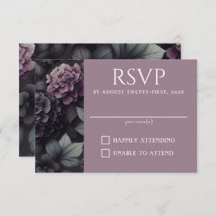 Black and Purple Moody Floral RSVP Card