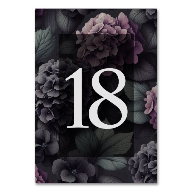 Black and Purple Moody Floral Table Number (Front)