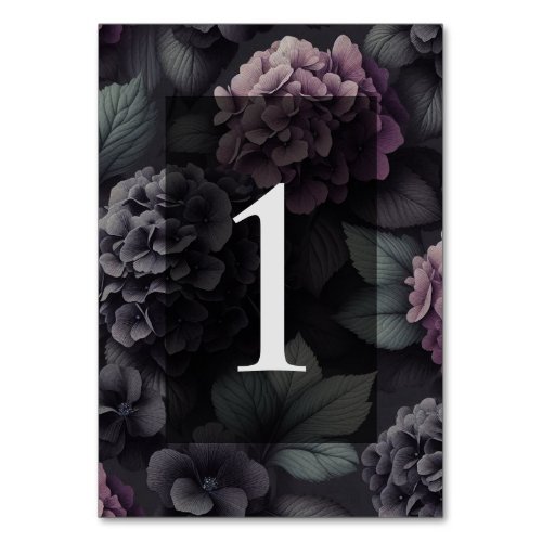 Black and Purple Moody Floral Table Number