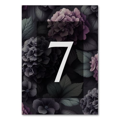 Black and Purple Moody Floral Table Number