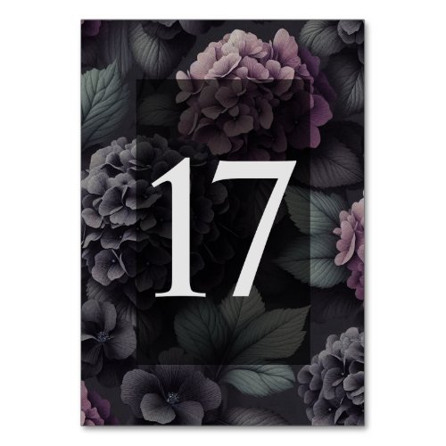 Black and Purple Moody Floral Table Number