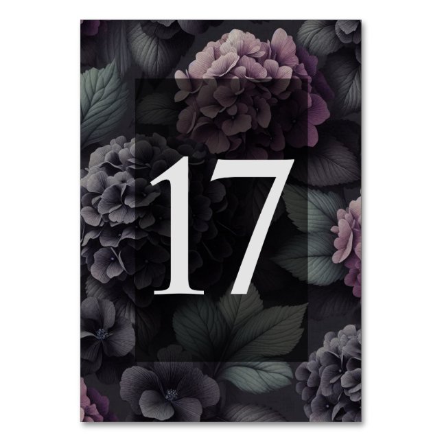 Black and Purple Moody Floral Table Number (Front)