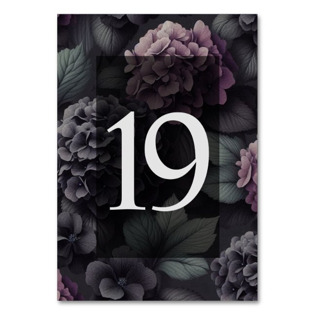 Black and Purple Moody Floral Table Number (Front)