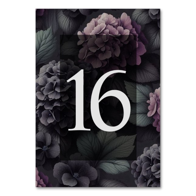 Black and Purple Moody Floral Table Number (Front)