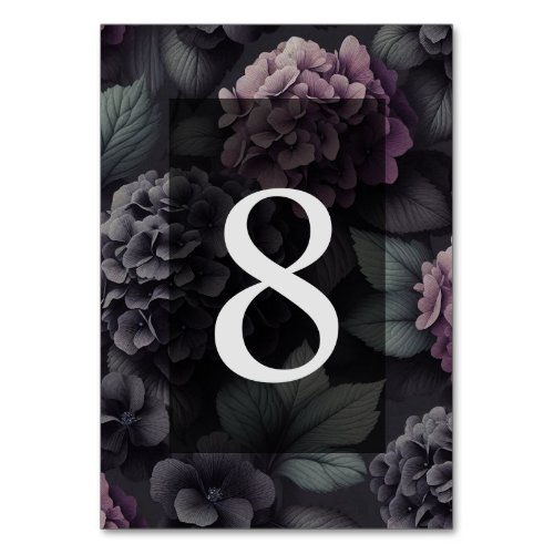 Black and Purple Moody Floral Table Number