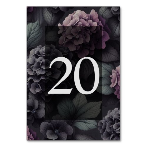 Black and Purple Moody Floral Table Number