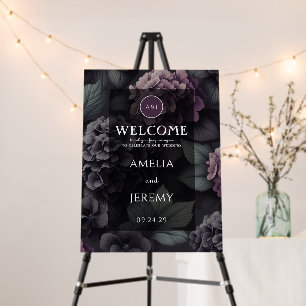 Black and Purple Moody Floral Welcome Sign