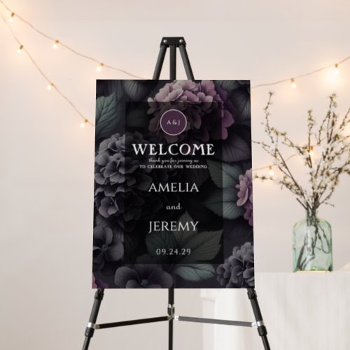 Black and Purple Moody Floral Welcome Sign