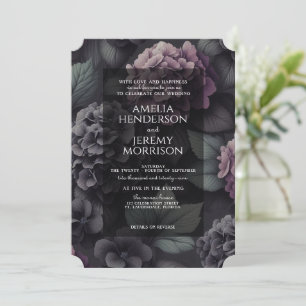 Black and Purple Moody Floral with Details & QR Invitation