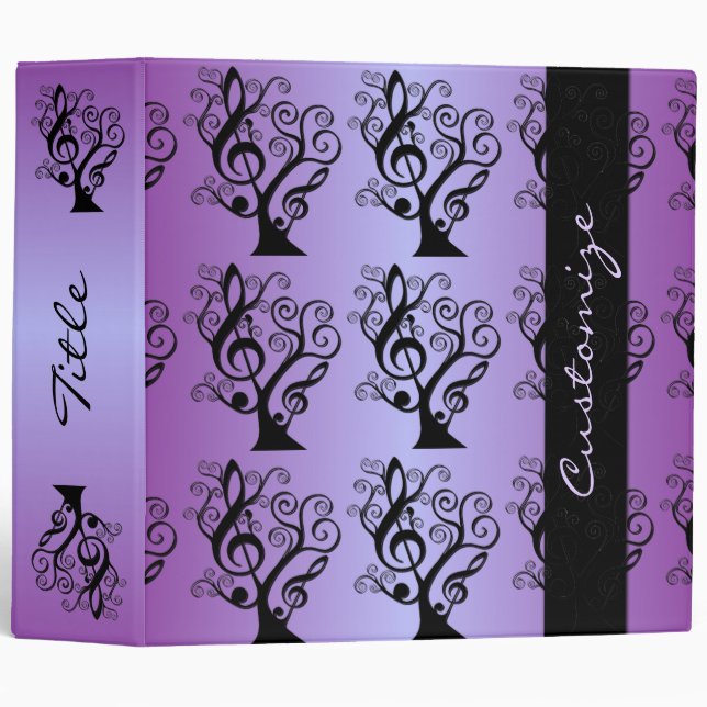 Black and Purple Music Treble Clef Tree Binder (Front/Spine)