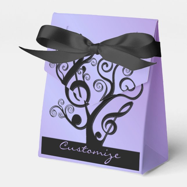 Black and Purple Music Treble Clef Tree Favor Box (Front Side)
