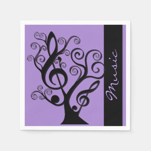 Black and Purple Music Treble Clef Tree Napkins