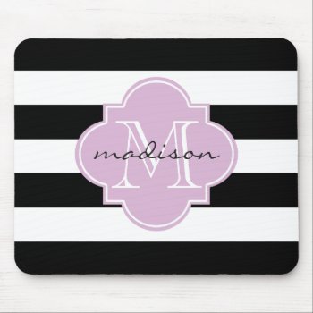 Black And Purple Nautical Stripes Custom Monogram Mouse Pad by cardeddesigns at Zazzle