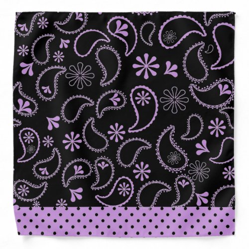 Black and Purple Paisley and Polka Dots Bandana