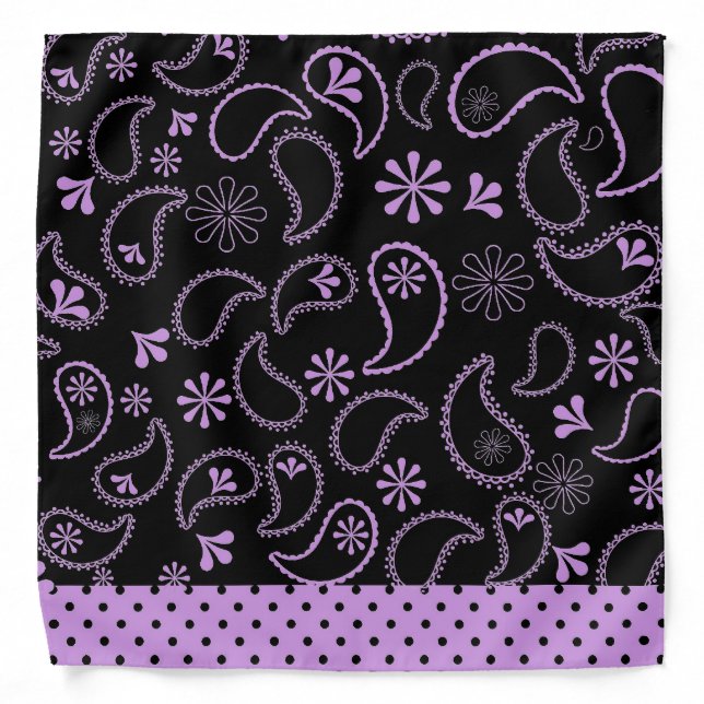 Black and Purple Paisley and Polka Dots Bandana (Front)