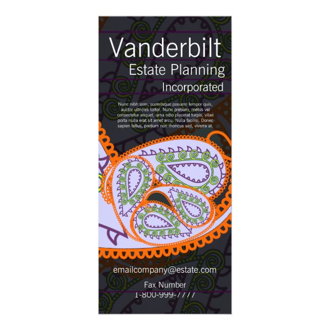 Black and Purple Paisley Rack Card (Front)