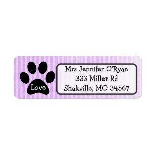 Black and Purple Paw Print Return Address Label