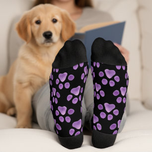 Black and Purple Paw Print Socks
