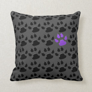 Black and Purple Paw Print Throw Pillow