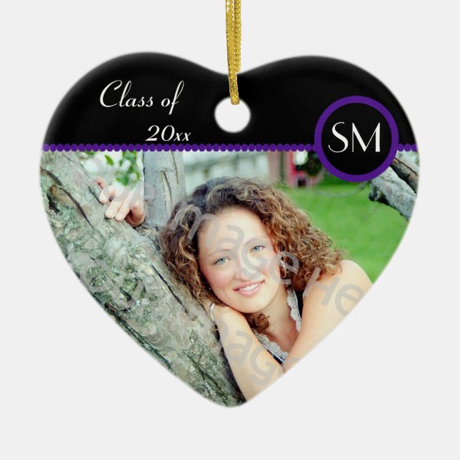 Black and Purple Photo Graduation Ornament (Front)