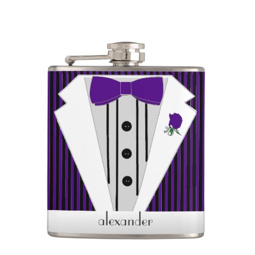 Black and Purple Pin Stripe Tuxedo_ Hip Flask
