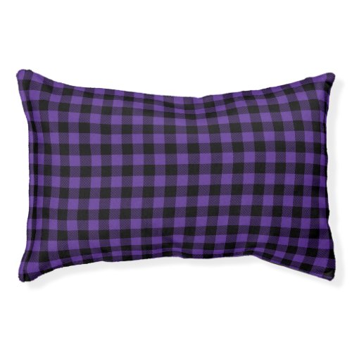 Black And Purple Plaid Squares Puppy Dog Pet Bed