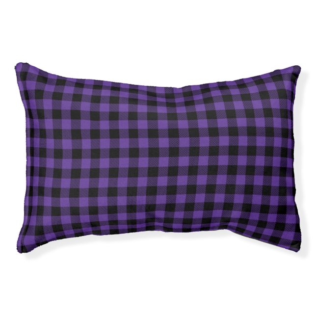 Black And Purple Plaid Squares Puppy Dog Pet Bed (Front)