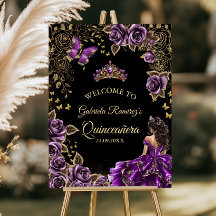 Black and Purple Quinceañera Golden Roses Welcome