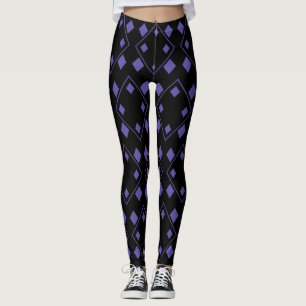 Black and Purple Random Harlequin Shapes Pattern Leggings