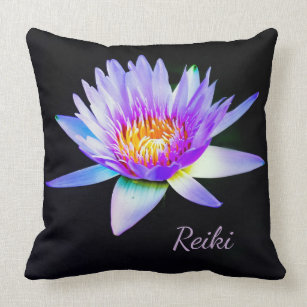 Black and Purple Reiki Lotus Flower Throw Pillow