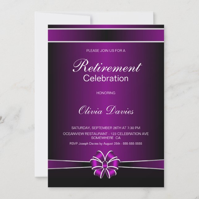 Black and Purple Retirement Party Celebration Invitation (Front)