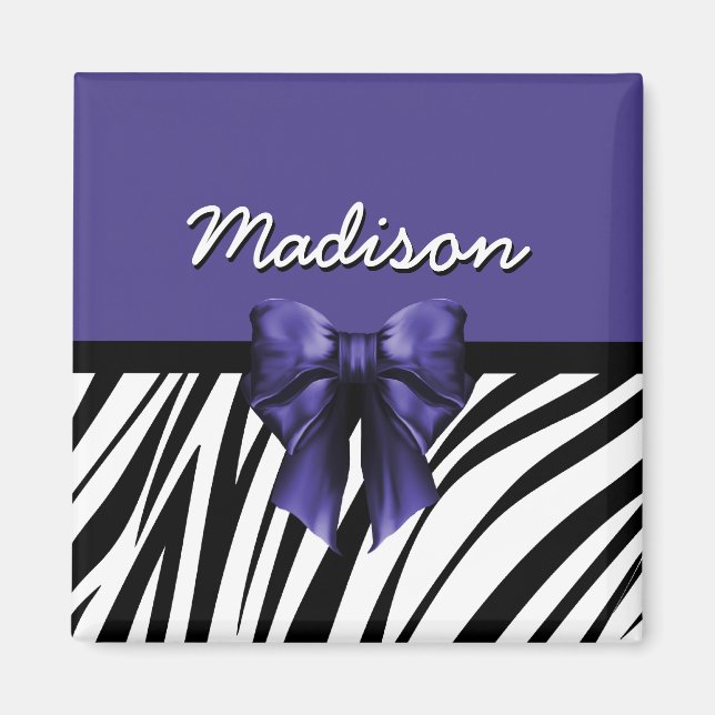 Black and Purple Ribbon Bow Zebra Print Magnet (Front)