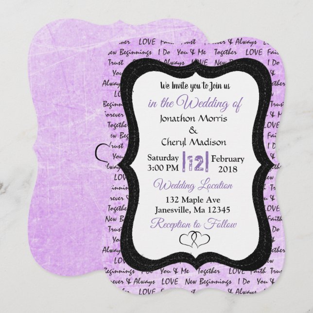 Black and Purple Romantic Wedding Invitation (Front/Back)