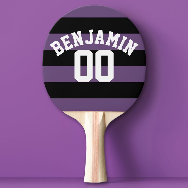 Black and Purple Rugby Stripes Name Number Ping-Pong Paddle (Custom Ping Pong Paddle with a Sports Theme)