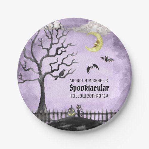 Black and Purple Spooky Scene Halloween Party Paper Plates
