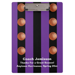 Black and Purple Stripe Basketball Coach Thank You Clipboard