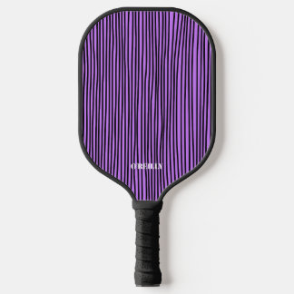 Black and Purple Stripe Pattern Modern Monogram Pickleball Paddle