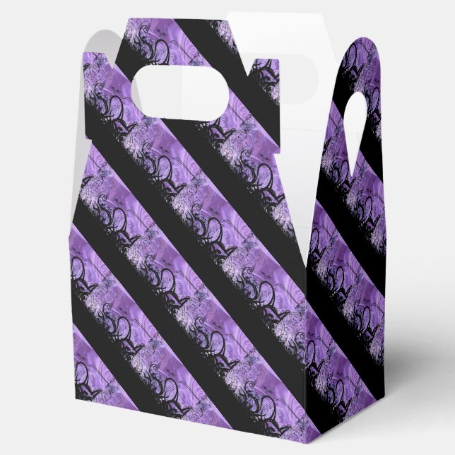 Black and Purple Striped Pattern Gable Favor Box (Opened)