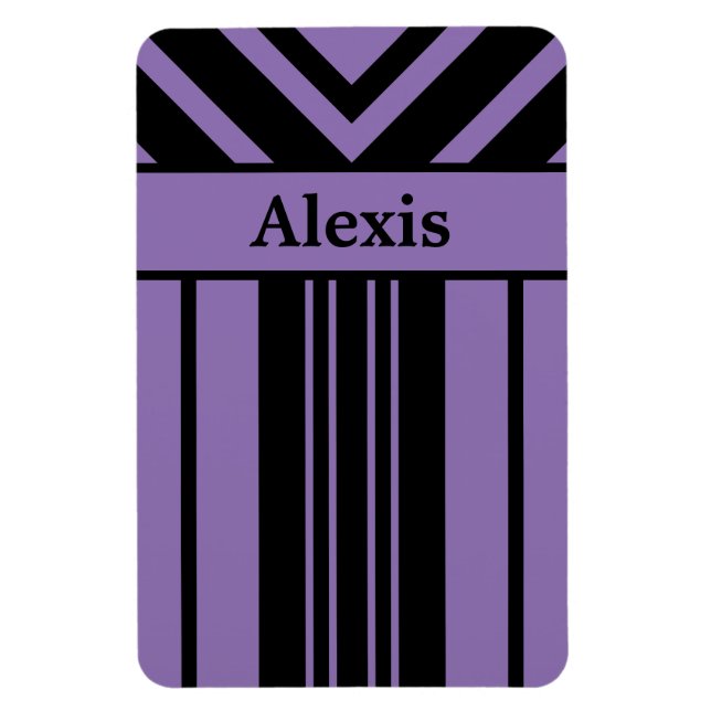 Black and Purple Stripes Chevrons with Your Name Magnet (Vertical)