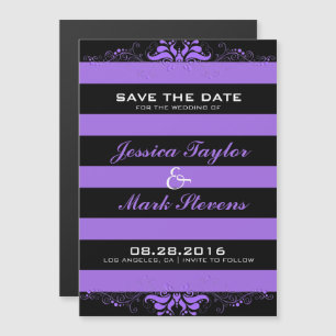 Black And Purple Stripes & Lace Modern Design 3 Magnetic Invitation