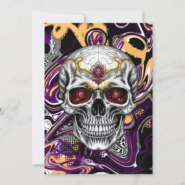 Black and Purple Sugar Skull Halloween Invitation (Front)