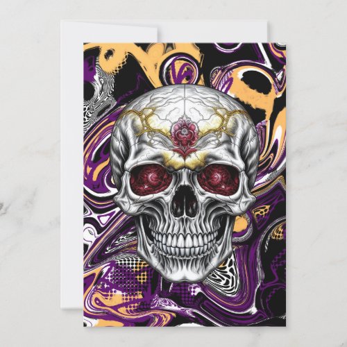 Black and Purple Sugar Skull Halloween Invitation