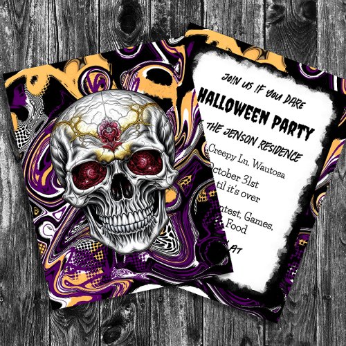Black and Purple Sugar Skull Halloween Postcard