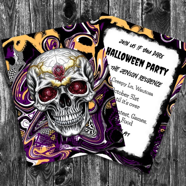 Black and Purple Sugar Skull Halloween Postcard (Creator Uploaded)