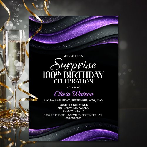 Black and Purple Surprise 100th Birthday