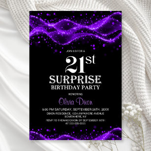 Black and Purple Surprise 21st Birthday Party Invitation