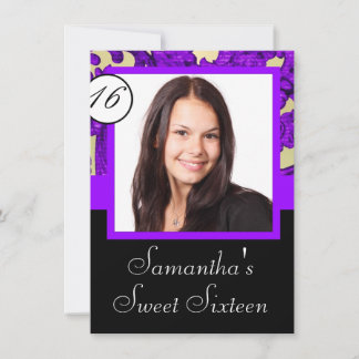 Black and purple sweet sixteen invitation